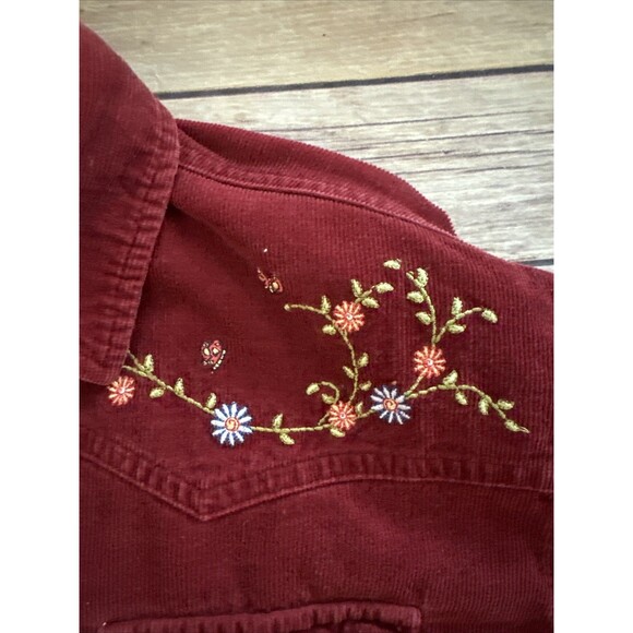 Vintage Disney Winnie The Pooh Corduroy Pearl Snap Button Shirt Red Embroidered - Picture 3 of 8